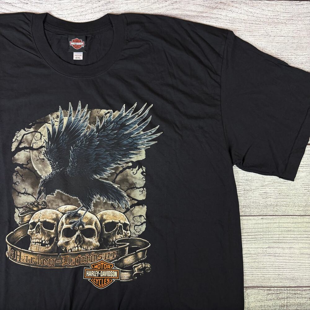 2021 Harley Davidson Motorcycles Black Crow & Skulls T-shirt
